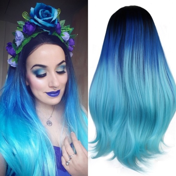 💙💚MERMAID BLUE OMBRÉ 24” LACE FRONT WIG *NEW* - Picture 1 of 6